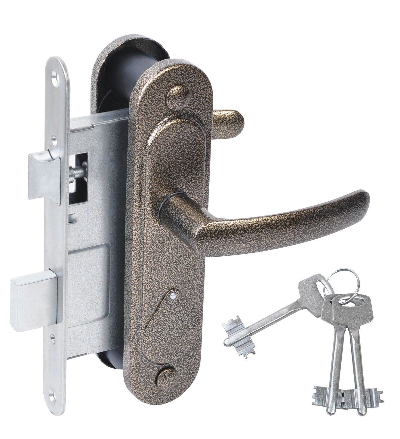 Замок Absolyute (Абсолют) врезной сувальдный с защёлкой в комплекте с ручкой ЗВ9.2-08 (бронза), 3 кл. 