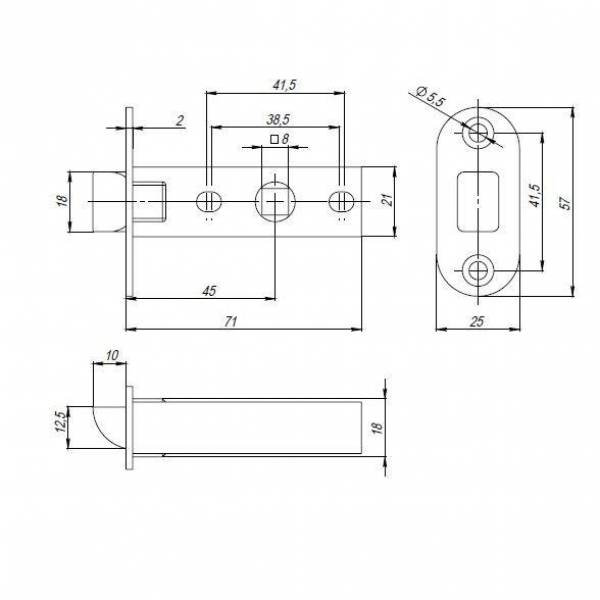 Защелка Punto (Пунто) PLASTPL45-R25 (PL45-R25) (врезная) SN мат. никель тех.упаковка без ответной планки 