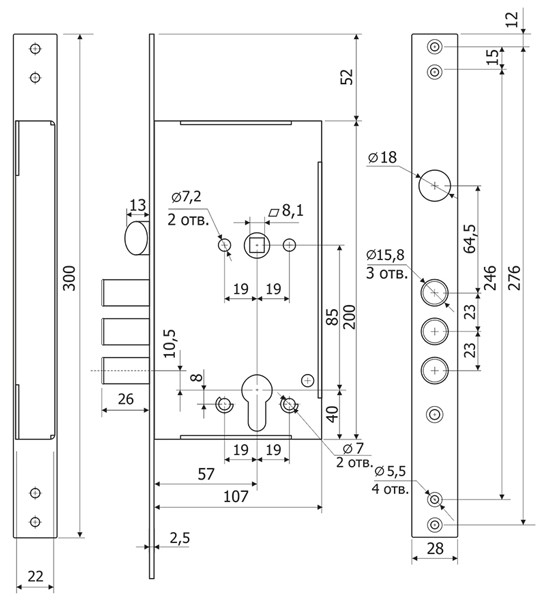 Корпус Guardian (Гардиан) врезного замка с защёлкой INTER ЗВ 62.11 /128:3771/ 