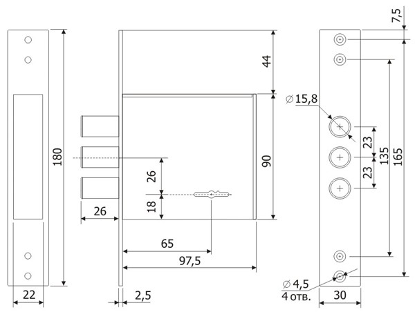 Замок Guardian (Гардиан) врезной сувальдный ЗВ 30.01, 4 кл. (длинный кл. 71,5 мм) /128:7825/ 