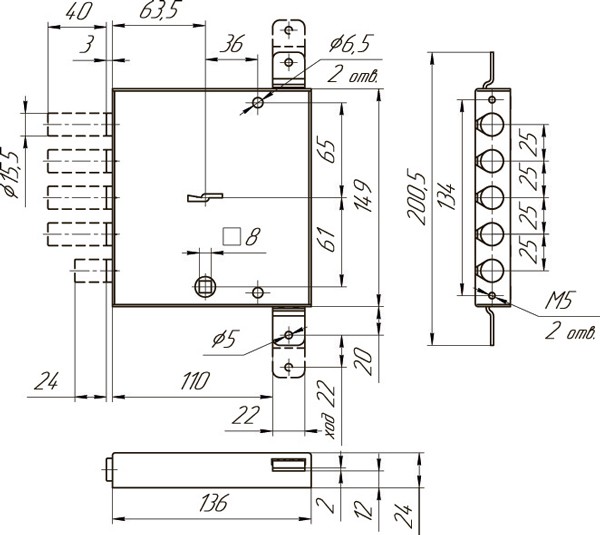 Замок Mettem (Меттэм) врезной сувальдный с задвижкой ЗВ8 152.1.0 с тягами (без лицевой планки), 5 кл. 