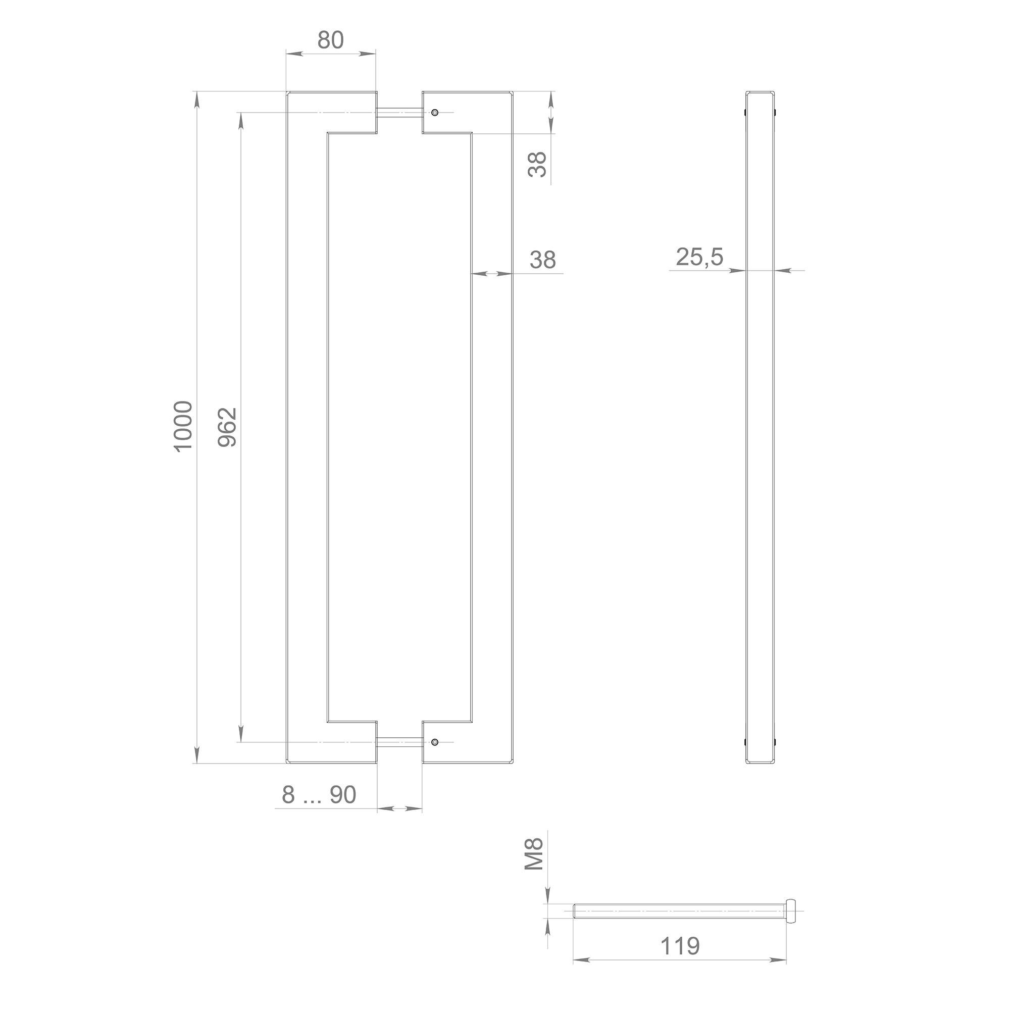 Ручка-скоба Fuaro (Фуаро) PULL.PH38/1000.26 INOX 304 (PH-26-38/1000-INOX) BLACK 