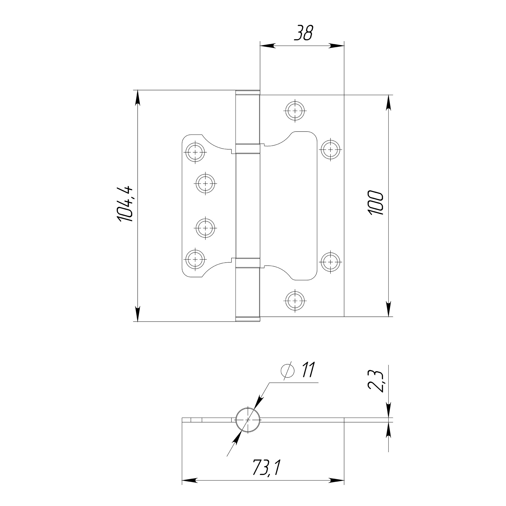 Петля Ajax (Аякс) универсальная без врезки IN4000W AB (100/P-2B 100x2,3) бронза 