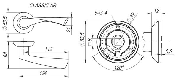 Ручка Fuaro (Фуаро) раздельная R.AR54.CLASSIC (CLASSIC AR) 140mm SN/CP-3 матовый никель/хром 