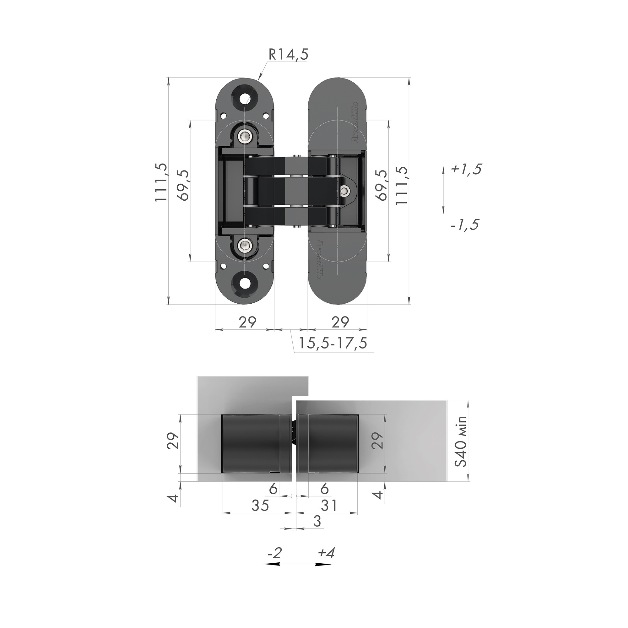 Петля Armadillo (Армадилло) скрытой установки U3D6000 SN (11160UN3D) мат. никель Петля Armadillo (Армадилло) скрытой установки U3D6000 SN (11160UN3D) мат. никель
