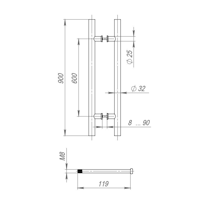 Ручка-скоба Fuaro (Фуаро) PULL.PH32/900.22 INOX 304 (PH-22-32/900-INOX) BLACK 