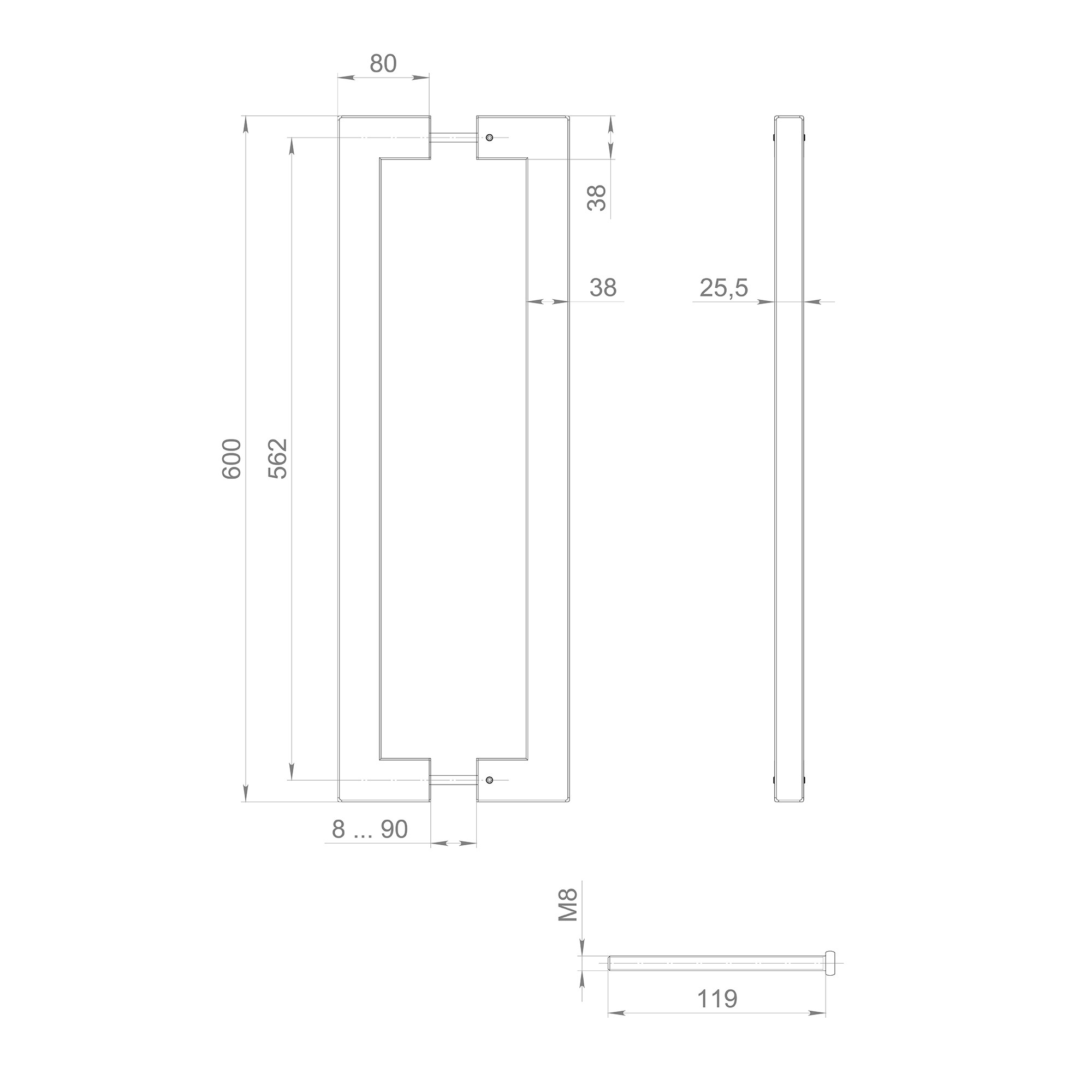 Ручка-скоба Fuaro (Фуаро) PULL.PH38/600.26 INOX 304 (PH-26-38/600-INOX) BLACK 