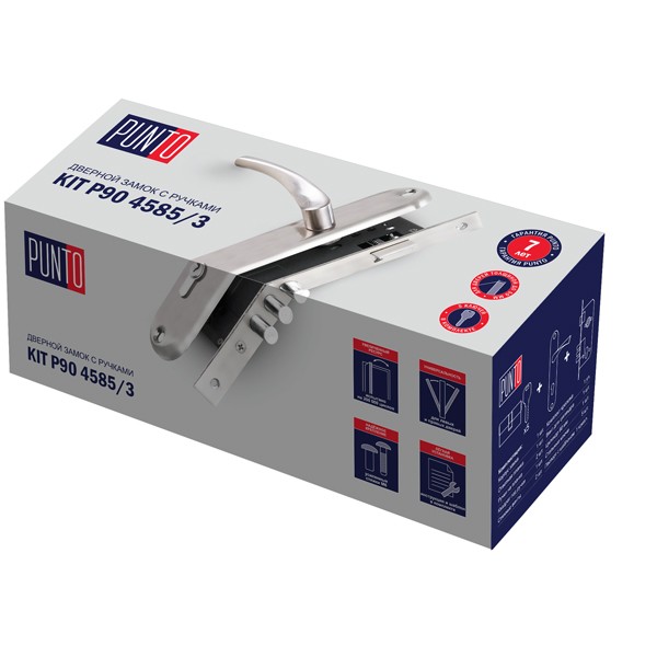 Замок Punto (Пунто) цилиндровый в комплекте с ручкой LOCKSET90.CRONA.4585-3 (KIT P90 4585/3 CRONA) SN мат.никель 