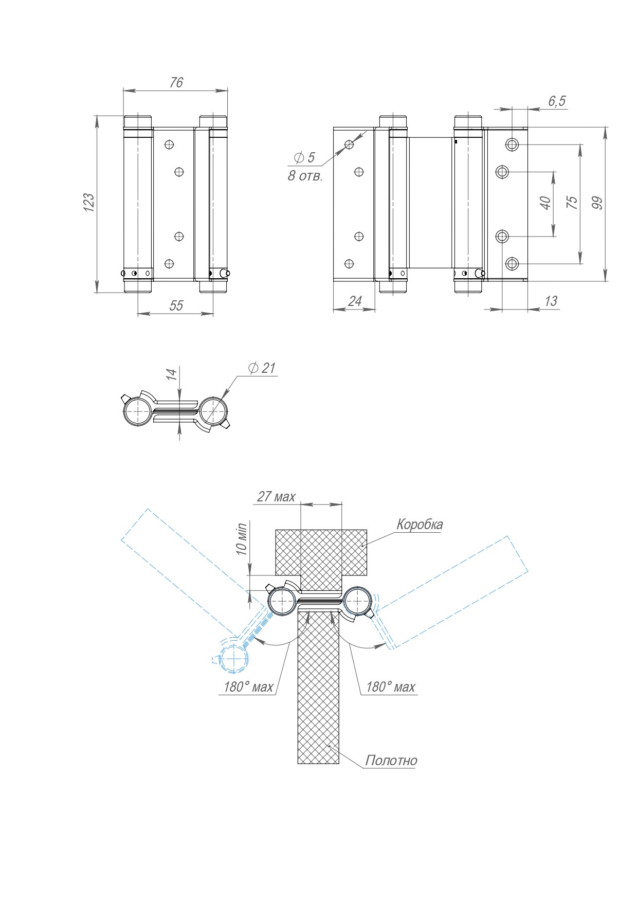 Петля Armadillo (Армадилло) пружинная Aldeghi ALH.100.4 SC мат. хром 