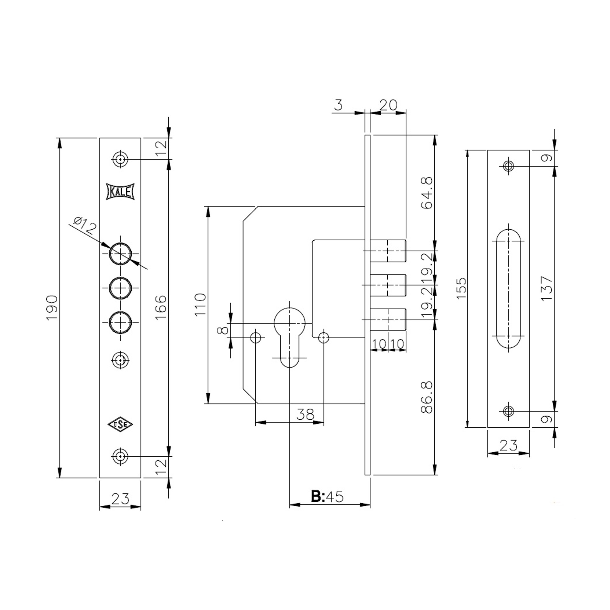 Корпус Kale kilit (Кале килит) врезного замка 189/3M (45 mm) w/b (латунь) Корпус Kale kilit (Кале килит) врезного замка 189/3M (45 mm) w/b (латунь)
