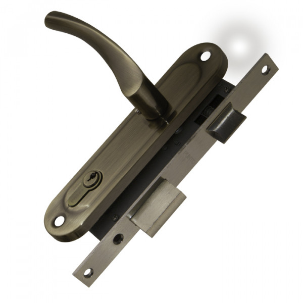 Замок Punto (Пунто) цилиндровый в комплекте с ручкой LOCKSET16.CRONA.4070-1 (KIT P16 4070 CRONA) AB бронза 