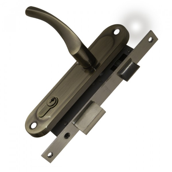 Замок Punto (Пунто) цилиндровый в комплекте с ручкой LOCKSET16.CRONA.4070-1 (KIT P16 4070 CRONA) AB бронза 
