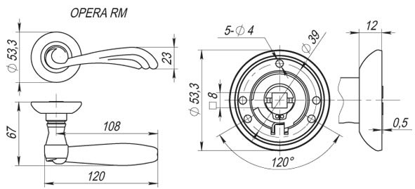 Ручка Fuaro (Фуаро) раздельная R.RM54.OPERA (OPERA RM) AB/GP-7 бронза/золото 