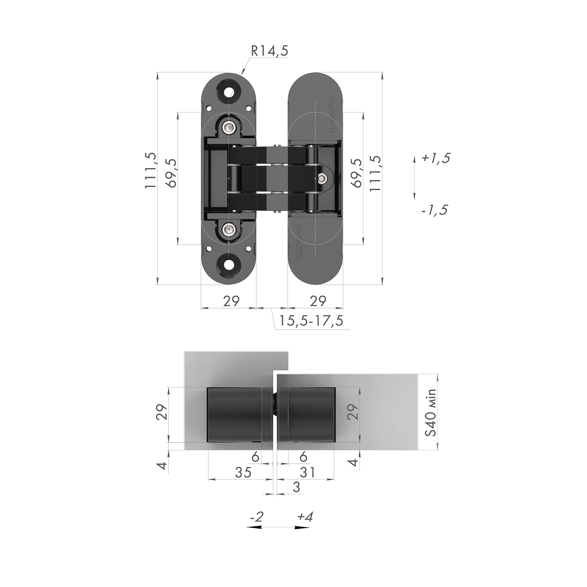 Петля Armadillo (Армадилло) скрытой установки U3D6000 CP (11160UN3D) хром 