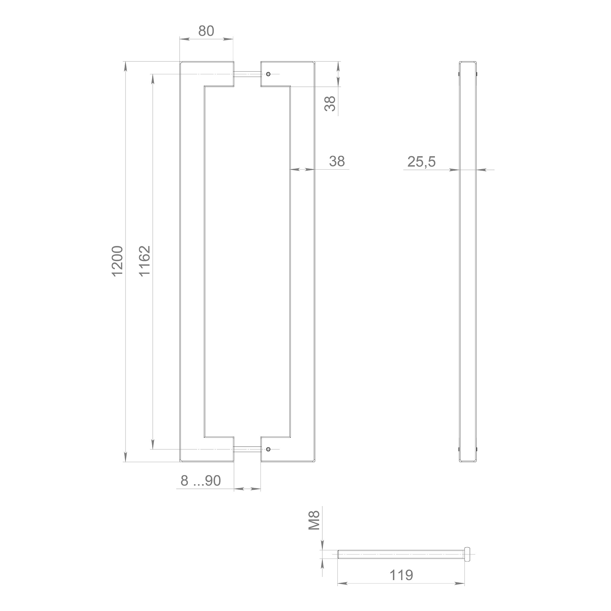 Ручка-скоба Fuaro (Фуаро) PULL.PH38/1200.26 INOX 304 (PH-26-38/1200-INOX) BLACK 