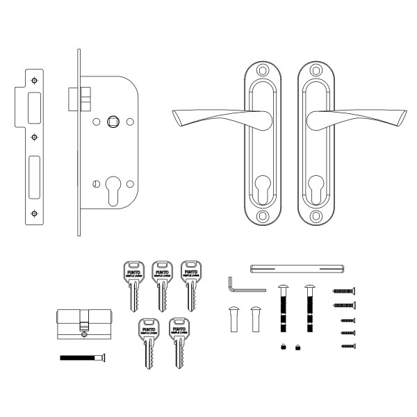 Замок Punto (Пунто) цилиндровый в комплекте с ручкой LOCKSET16.CRONA.4070-1 (KIT P16 4070 CRONA) SN мат.никель 