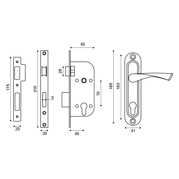 Замок Punto (Пунто) цилиндровый в комплекте с ручкой LOCKSET16.CRONA.4070-1 (KIT P16 4070 CRONA) SN мат.никель 
