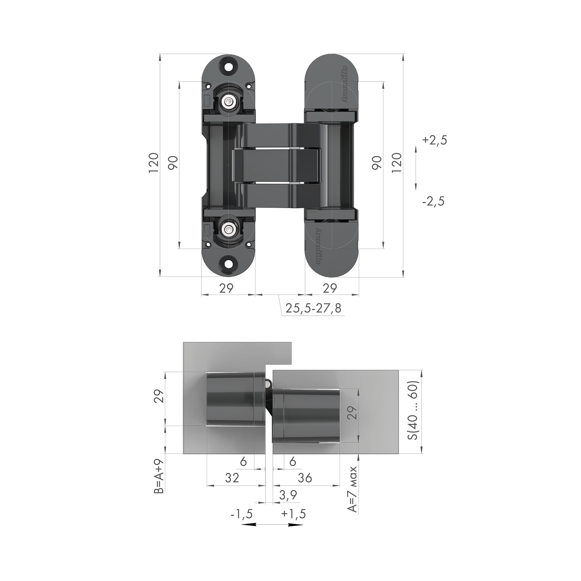 Петля Armadillo (Армадилло) скрытой установки U3D8000.VPG SG мат. золото TECH 