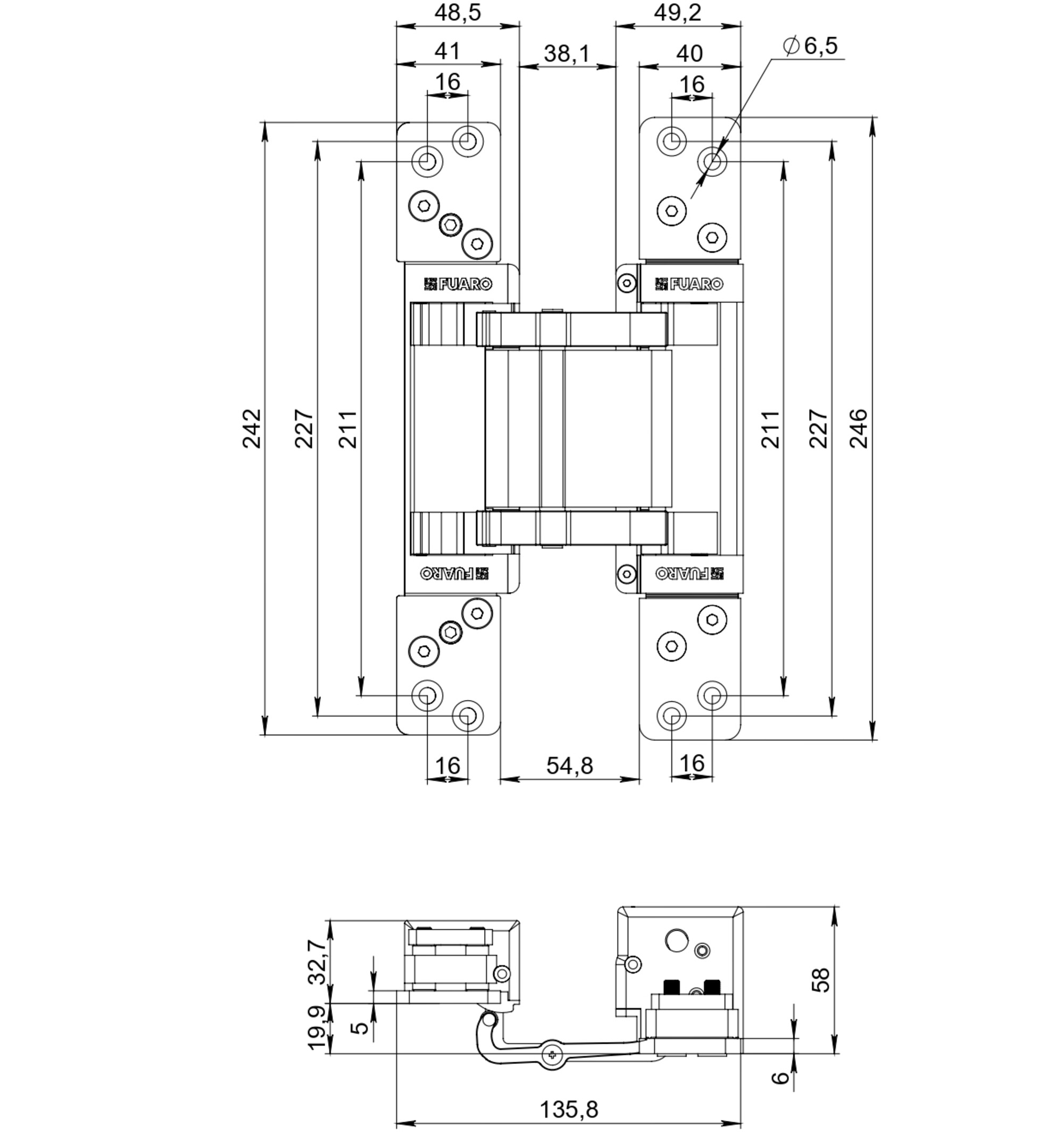 Петля Fuaro (Фуаро) скрытой установки HH-180-200 (200 кг на 2 петли, 180 угол открывания) BL (черная) 