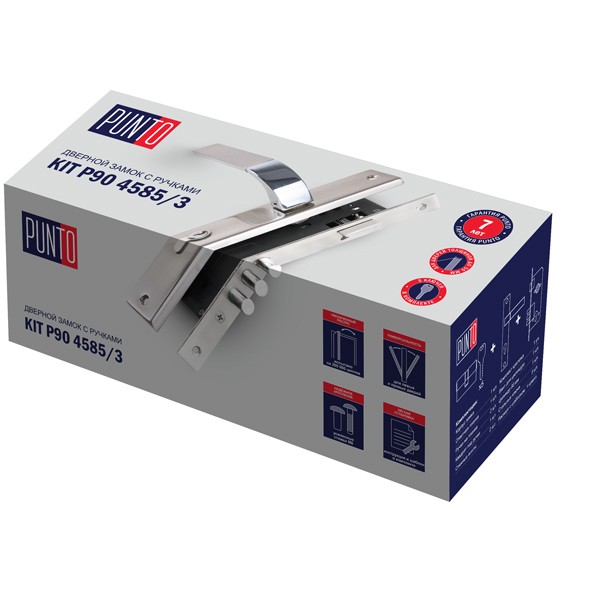 Замок цилиндровый Punto (Пунто) с ручкой LOCKSET90.ORION.4585-3 (KIT P90 4585/3 ORION) SN/CP мат.никель/хром 