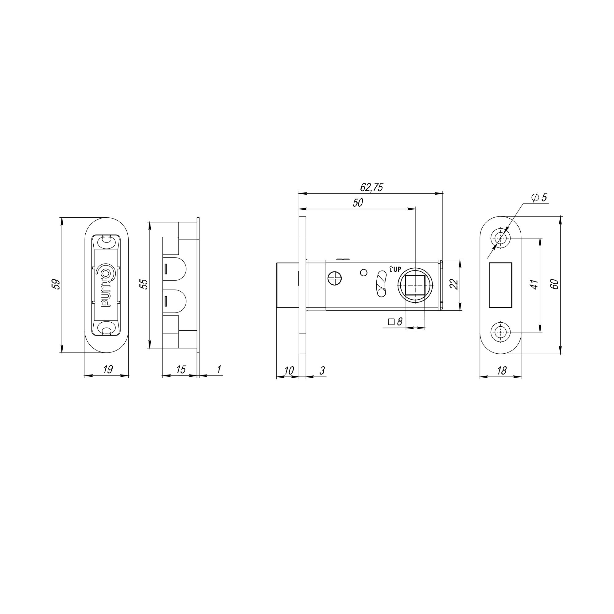 Защелка Punto (Пунто) врезная магнитная ML50-8 GR-23 графит Защелка Punto (Пунто) врезная магнитная ML50-8 GR-23 графит