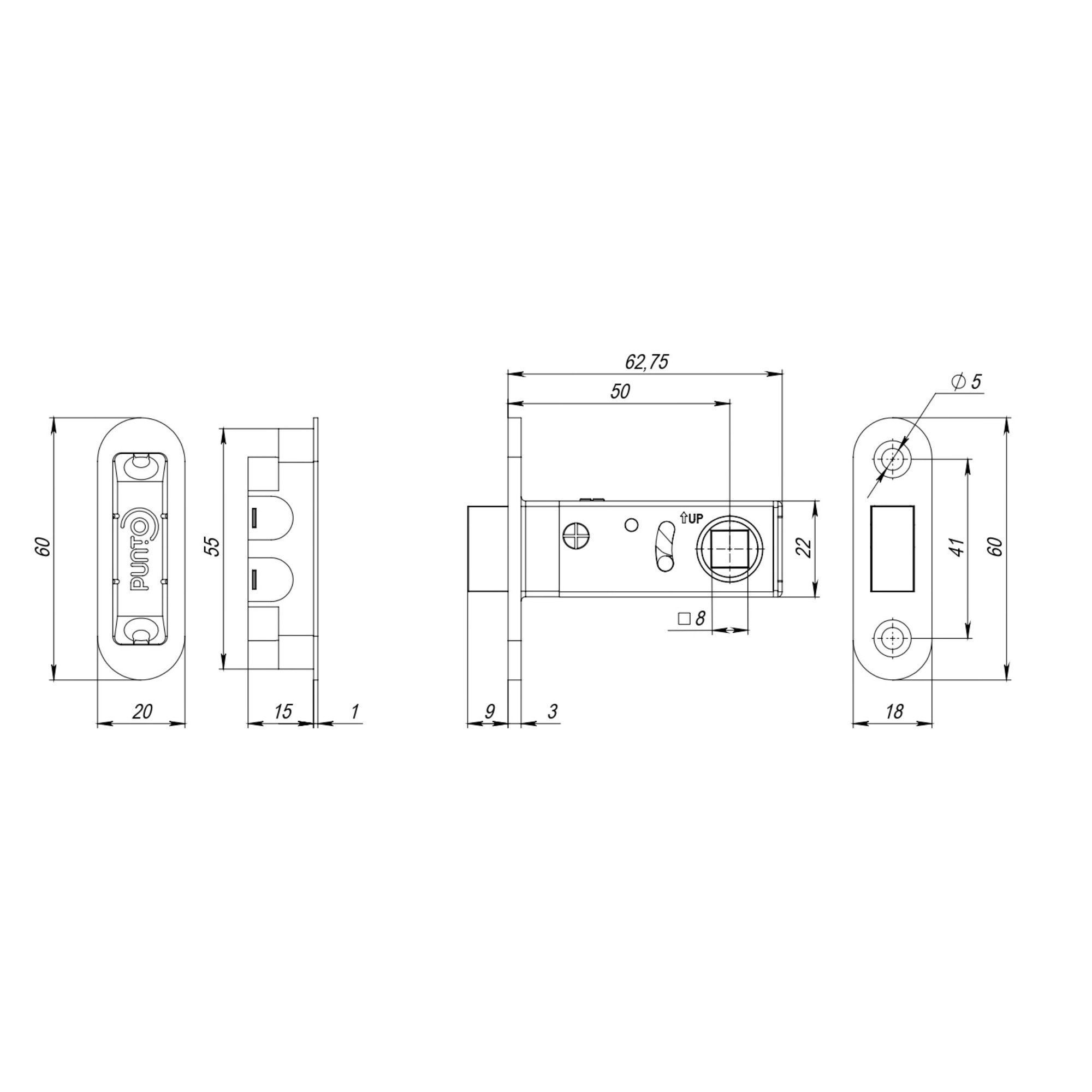 Защелка Punto (Пунто) врезная магнитная ML50-8 GR-23 графит 