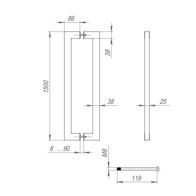 Ручка-скоба Fuaro (Фуаро) PULL.PH38/1500.26 INOX 304 (PH-26-38/1500-INOX) BLACK 