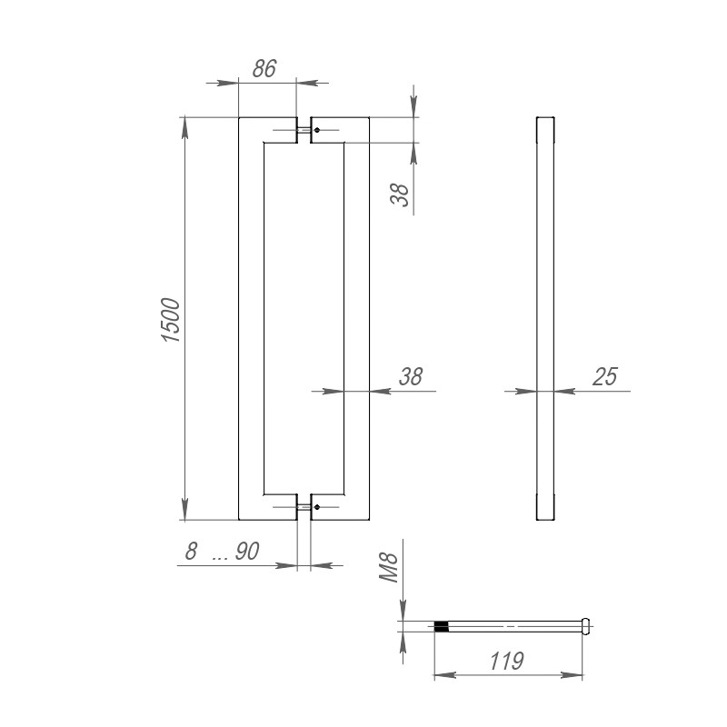 Ручка-скоба Fuaro (Фуаро) PULL.PH38/1500.26 INOX 304 (PH-26-38/1500-INOX) BLACK 
