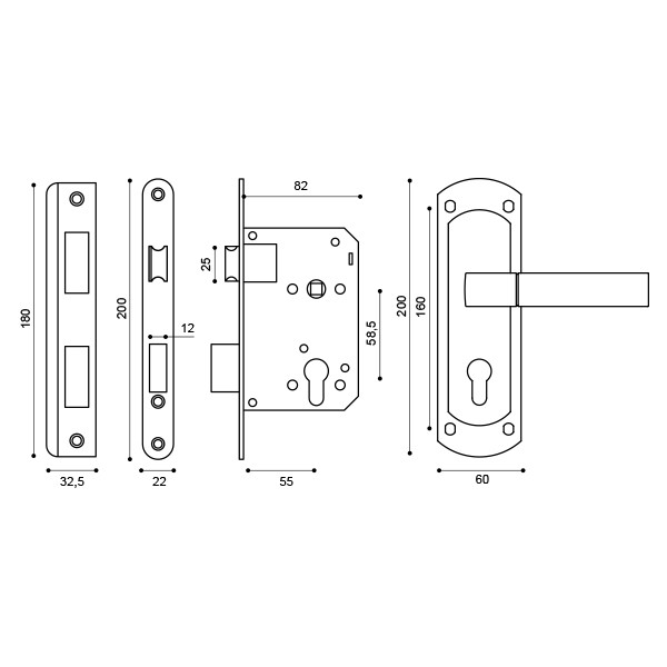 Корпус замка Punto (Пунто) с ручкой LOCKSET25.ORION.5558-1 (KIT P25 5558 ORION) SN/CP мат.никель/хром 