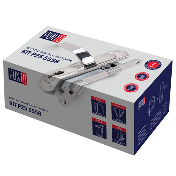 Корпус замка Punto (Пунто) с ручкой LOCKSET25.ORION.5558-1 (KIT P25 5558 ORION) SN/CP мат.никель/хром 