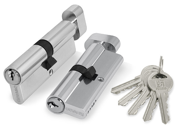 Цилиндровый Fuaro (Фуаро) механизм (100 ZM/90) 1000ZMKnob90(40+10+40) CP хром 5Key с вертушкой 