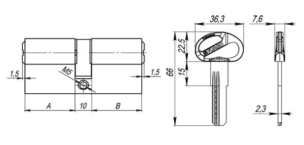 Цилиндровый Fuaro (Фуаро) механизм (D-PRO500/80) D-PRO5000Key80(35+10+35) CP хром 5Key 