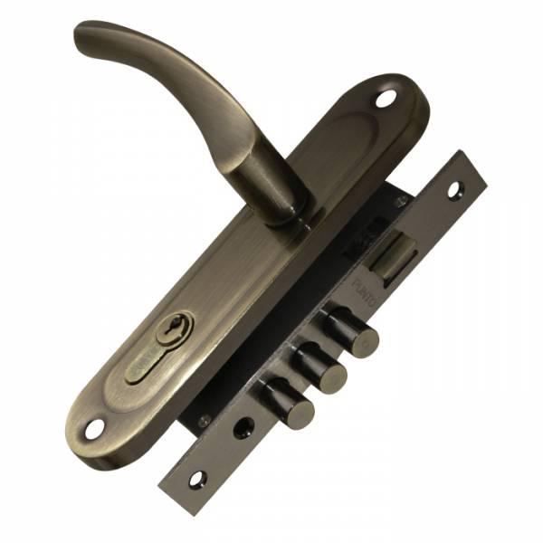 Замок Punto (Пунто) цилиндровый в комплекте с ручкой LOCKSET15.CRONA.4061-3 (KIT P15 4061/3 CRONA) AB бронза 