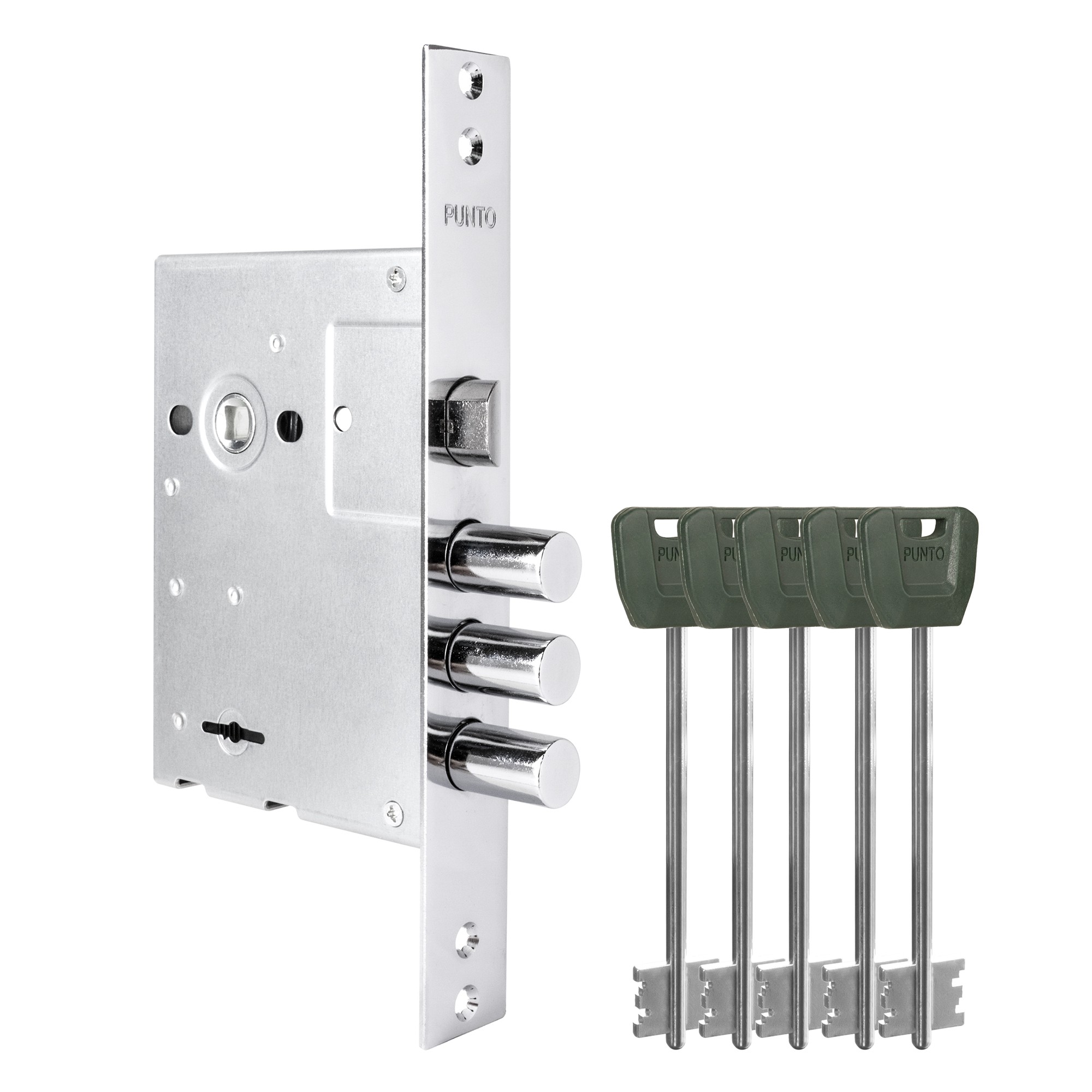 Замок Punto (Пунто) врезной сувальдный MDV30/S-65.77 CP хром (длинный ключ) тех.уп. Замок Punto (Пунто) врезной сувальдный MDV30/S-65.77 CP хром (длинный ключ) тех.уп.