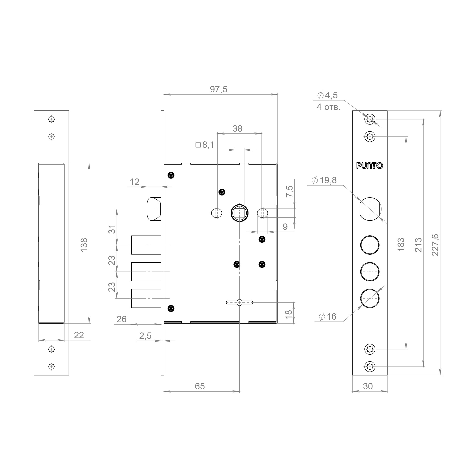 Замок Punto (Пунто) врезной сувальдный MDV30/S-65.77 CP хром (длинный ключ) тех.уп. Замок Punto (Пунто) врезной сувальдный MDV30/S-65.77 CP хром (длинный ключ) тех.уп.