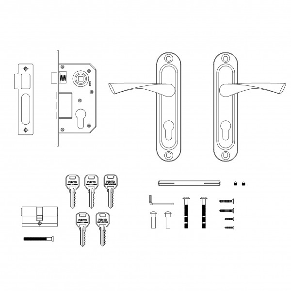 Замок Punto (Пунто) цилиндровый в комплекте с ручкой LOCKSET15.CRONA.4061-3 (KIT P15 4061/3 CRONA) SN мат.никель 