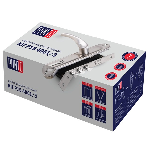 Замок Punto (Пунто) цилиндровый в комплекте с ручкой LOCKSET15.CRONA.4061-3 (KIT P15 4061/3 CRONA) SN мат.никель 