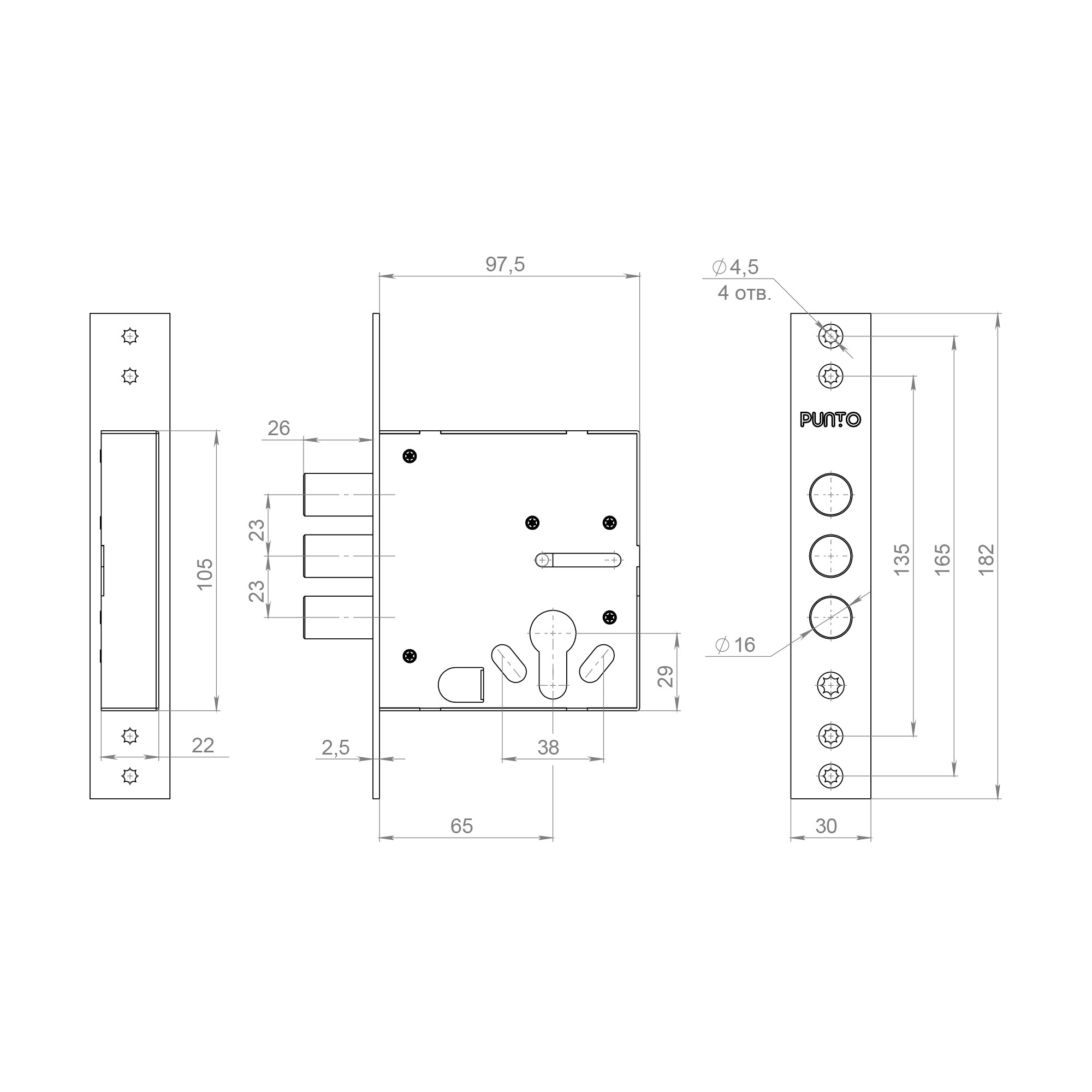 Корпус Punto (Пунто) врезного замка цилиндровый MDV30/C-65.00 CP хром тех.уп. Корпус Punto (Пунто) врезного замка цилиндровый MDV30/C-65.00 CP хром тех.уп.