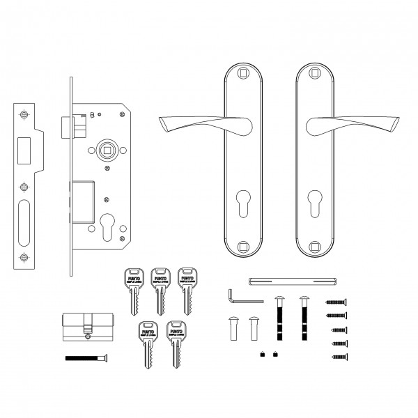 Замок Punto (Пунто) цилиндровый в комплекте с ручкой LOCKSET90.CRONA.4585-3 (KIT P90 4585/3 CRONA) AB бронза 