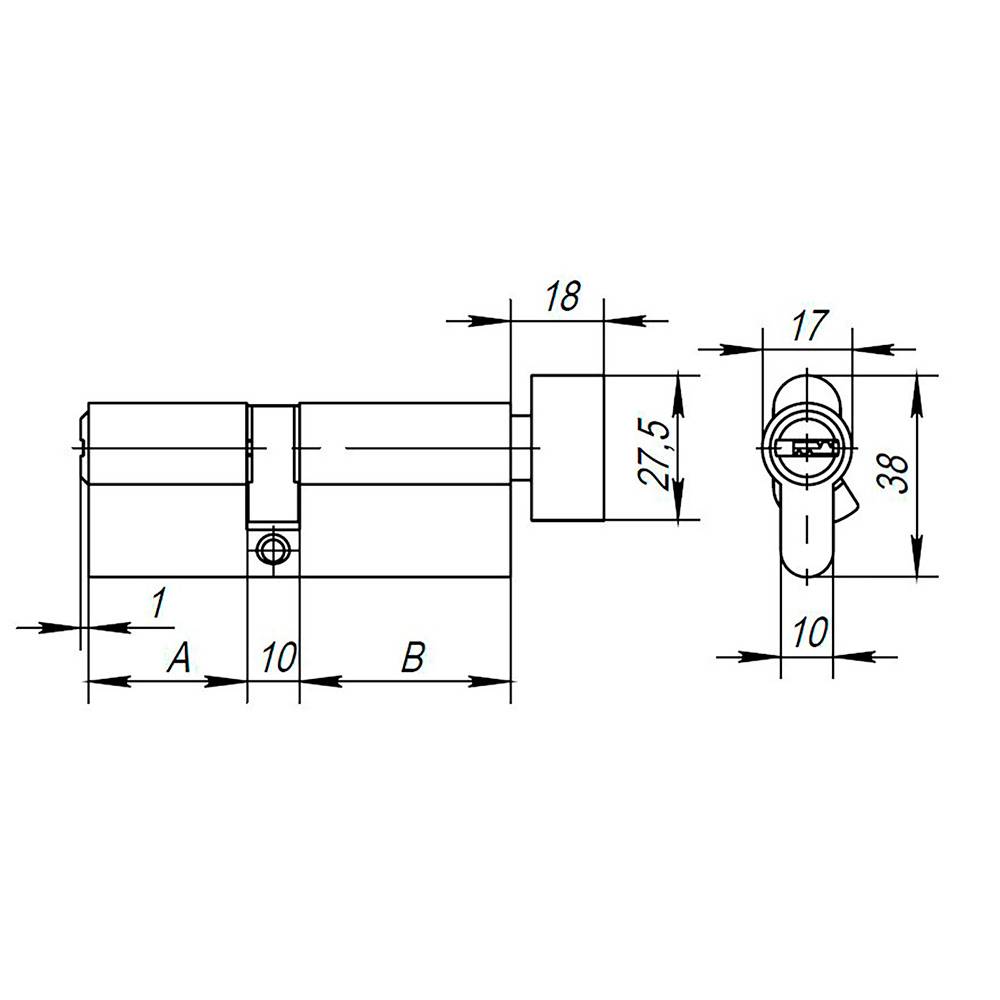 Цилиндровый Ajax (Аякс) механизм (AX202/90) AX2002Knob90 (45+10+35) CP хром с вертушкой 