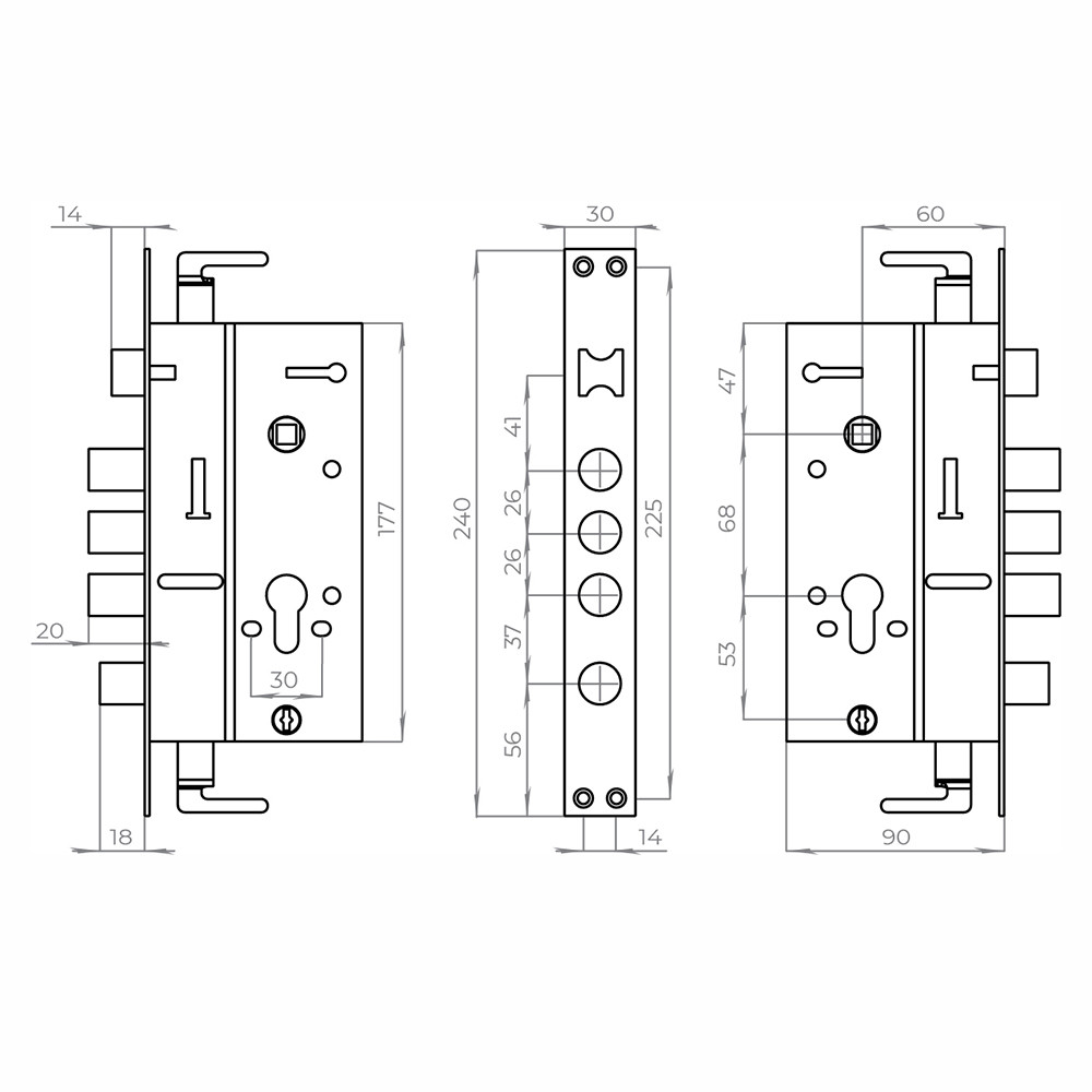 Корпус Ajax (Аякс) врезного замка без ц/механизма CH-08 Корпус Ajax (Аякс) врезного замка без ц/механизма CH-08