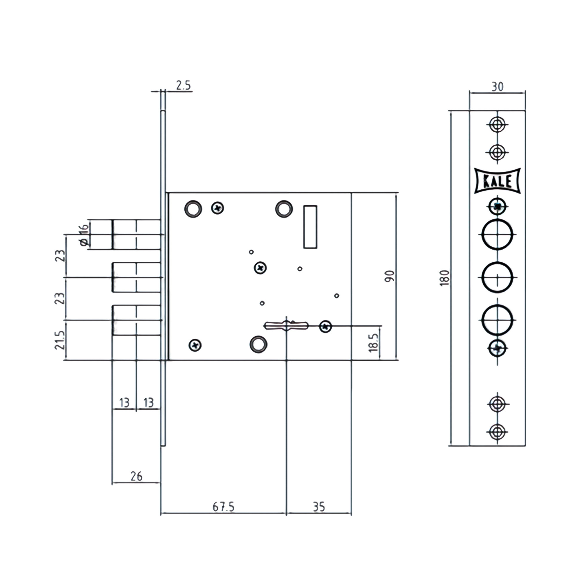 Замок Kale kilit (Кале килит) врезной сувальдный 447/L , 5 кл. (кл. 75 мм) 