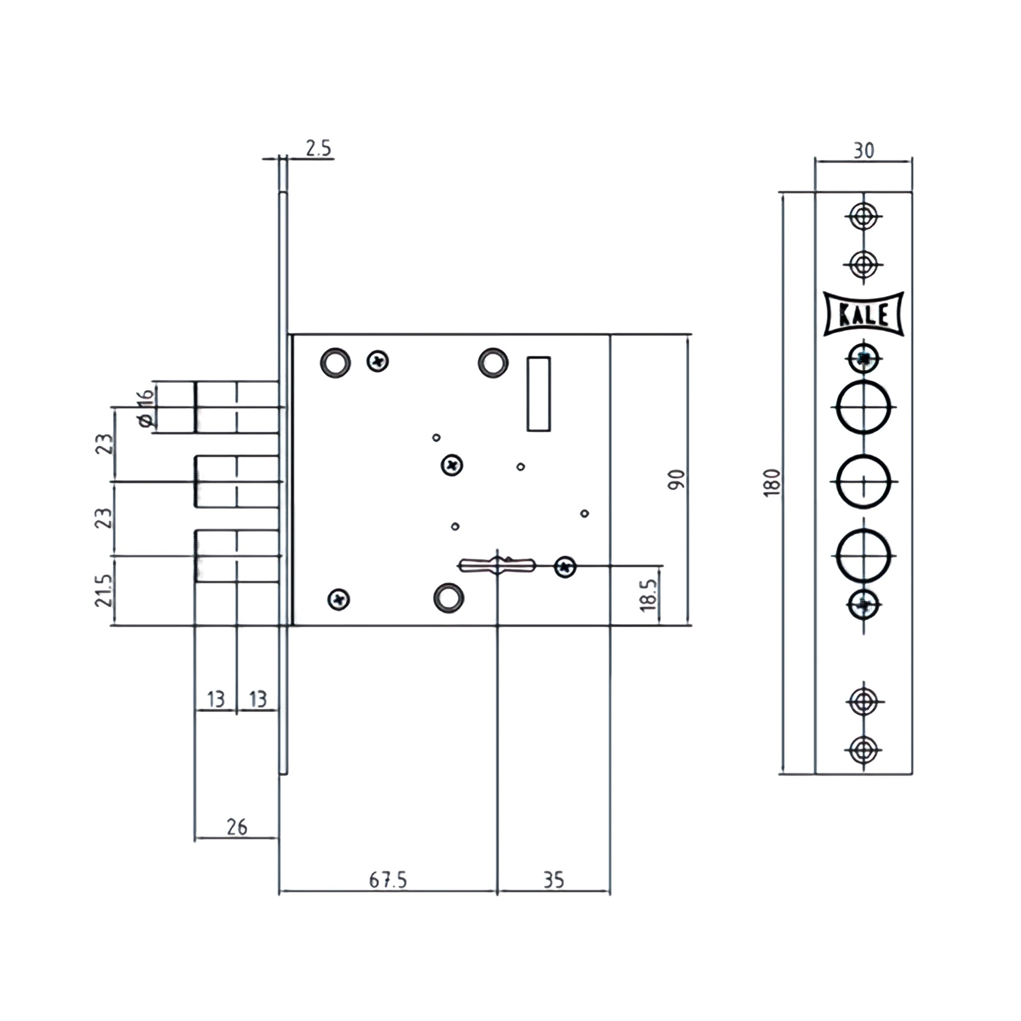 Замок Kale kilit (Кале килит) врезной сувальдный 447/L , 5 кл. (кл. 75 мм) 