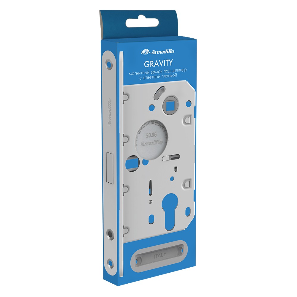 Замок Armadillo (Армадилло) межкомнатный магнитный под цилиндр с ответной планкой GRAVITY G02.196.50.85 CP хром 