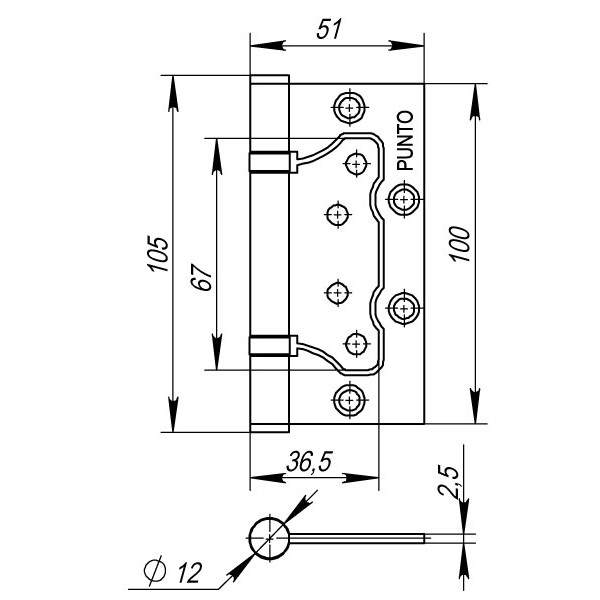 Петля Punto (Пунто) универсальная без врезки IN4200W AC (200-2B 100x2,5) медь 