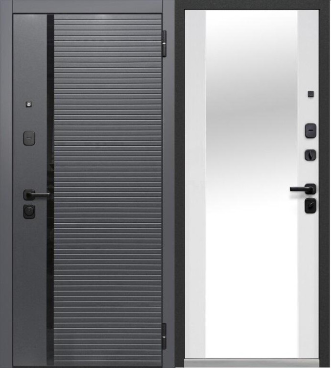 Горизонталь Зеркало Сатин графит, вставка черный лакобель / Эмалит белый, зеркало