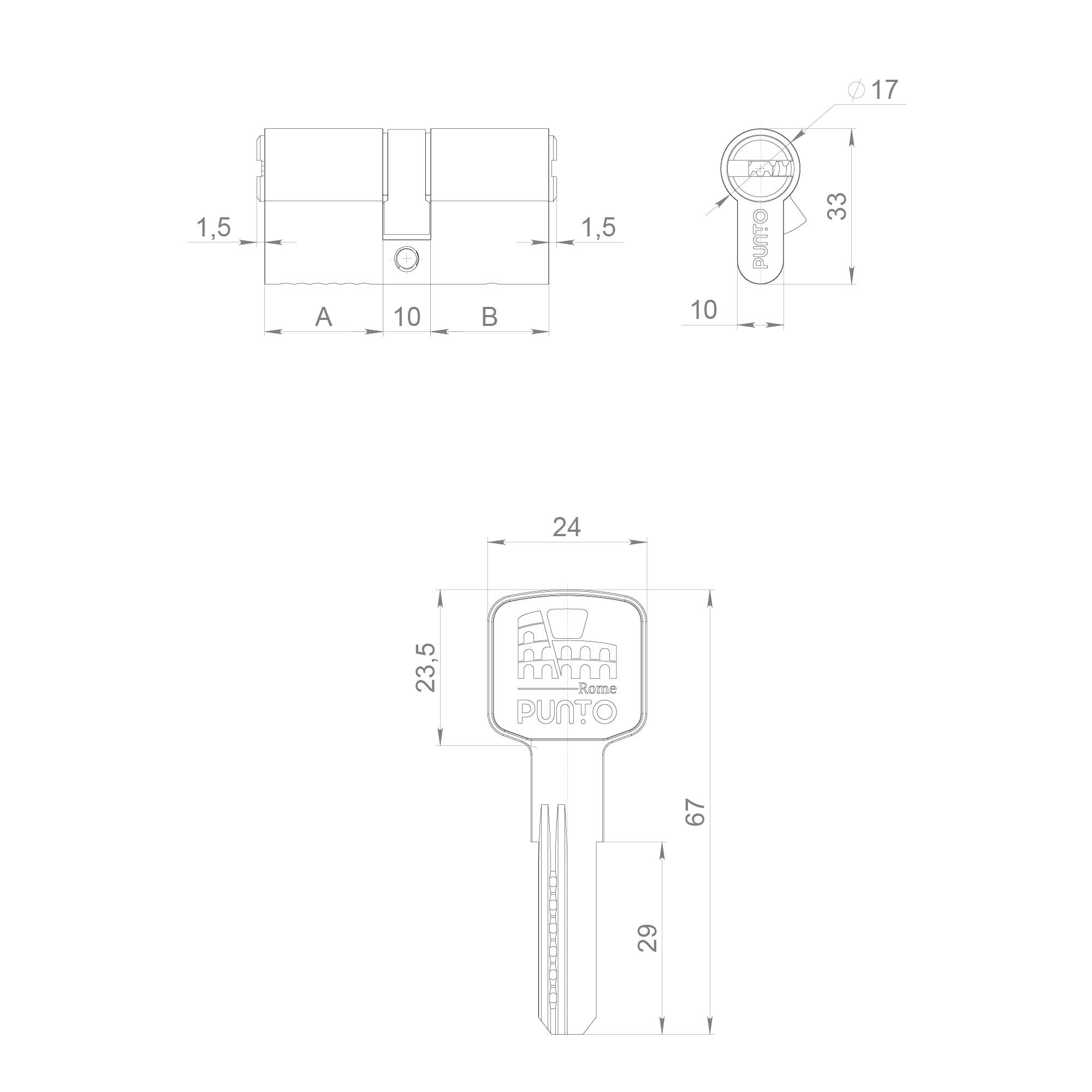 Цилиндровый Punto (Пунто) механизм Z3000Key60(25+10+25) СP хром Цилиндровый Punto (Пунто) механизм Z3000Key60(25+10+25) СP хром