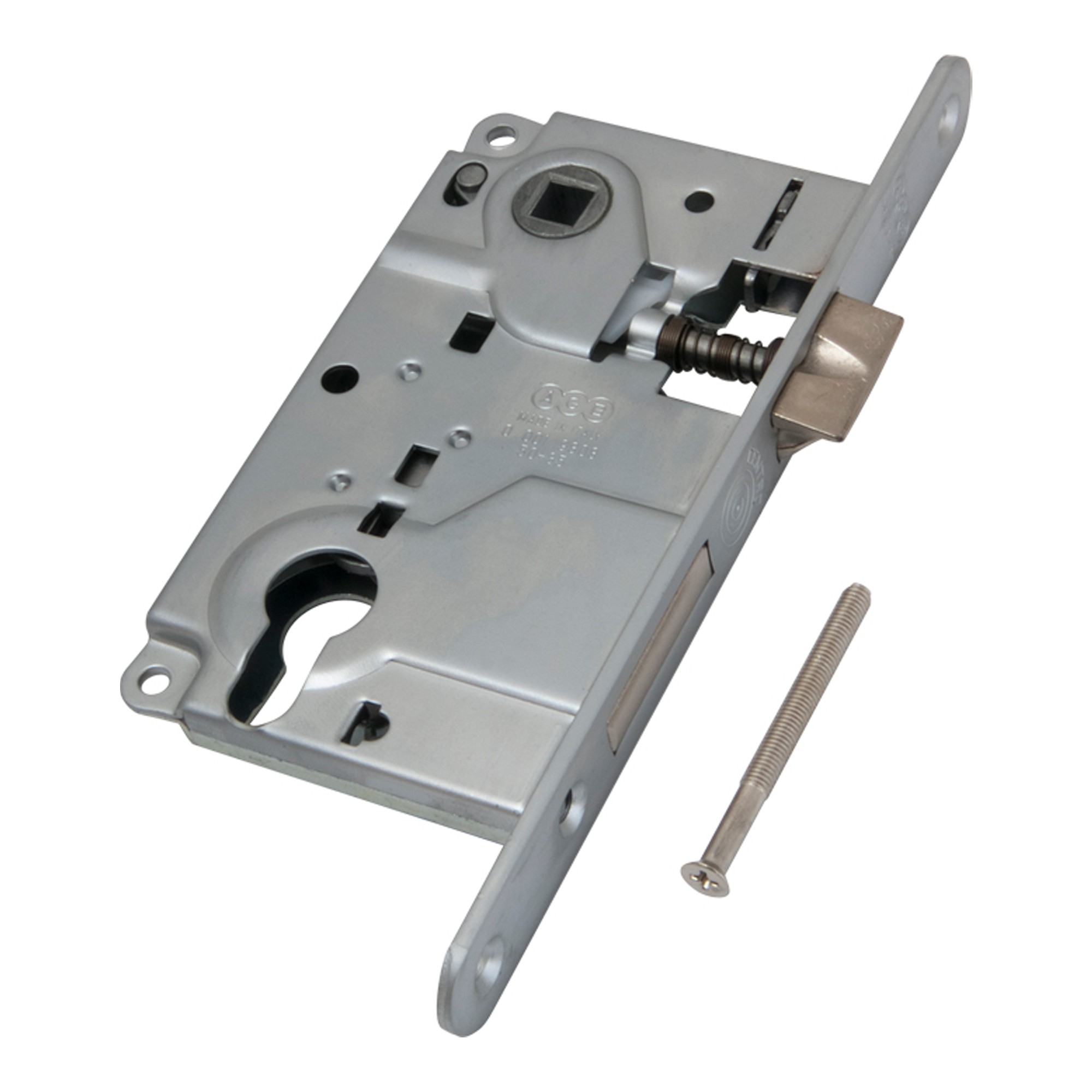 Корпус AGB (АГБ) врезного замка под цилиндр CENTRO B01025.50.06 ригель+защёлка (никель) 