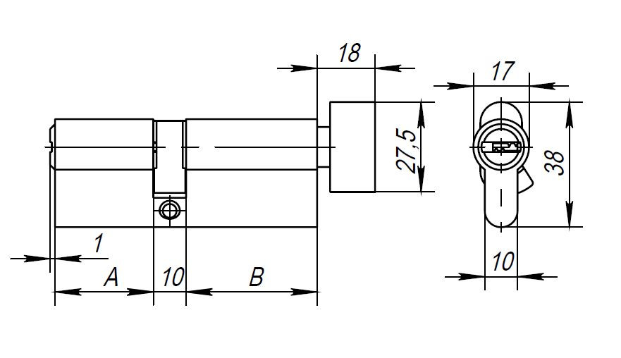 Цилиндровый Ajax (Аякс) механизм (AX202/100) AX2002Knob100 (40+10+50) CP хром с вертушкой 