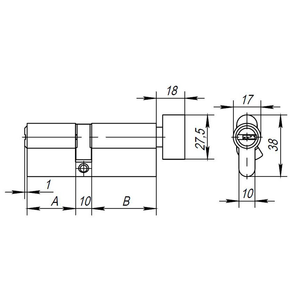 Цилиндровый Ajax (Аякс) механизм (AX202/100) AX2002Knob100 (40+10+50) CP хром с вертушкой 